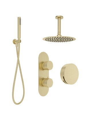 SONAS Alita Knurled Bath Set 3 Brushed Gold - Ceiling Mounted Fixed Head
