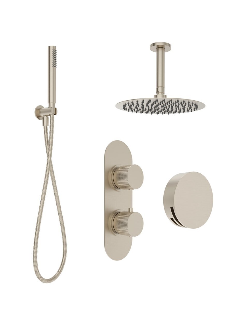 SONAS Alita Knurled Bath Set 3 Brushed Nickel- Ceiling Mounted Fixed Head