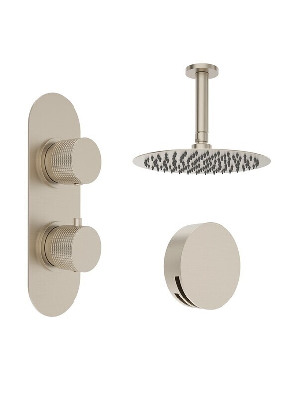 SONAS Alita Knurled Bath Set 4 Brushed Nickel- Ceiling Mounted Fixed Head