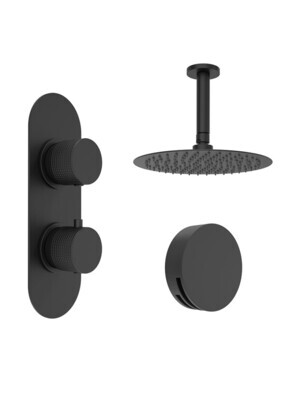 SONAS Alita Knurled Bath Set 4 Matt Black - Ceiling Mounted Fixed Head