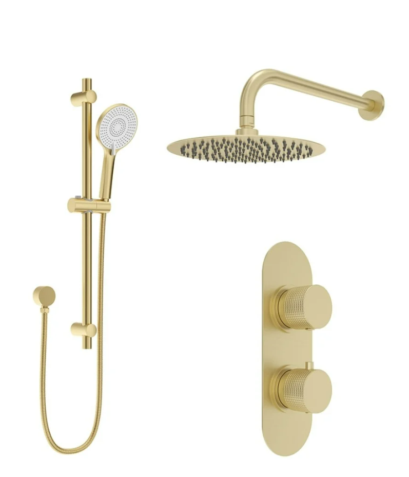 SONAS Alita Knurled Shower Set 1 Brushed Gold- Wall Mounted Arm