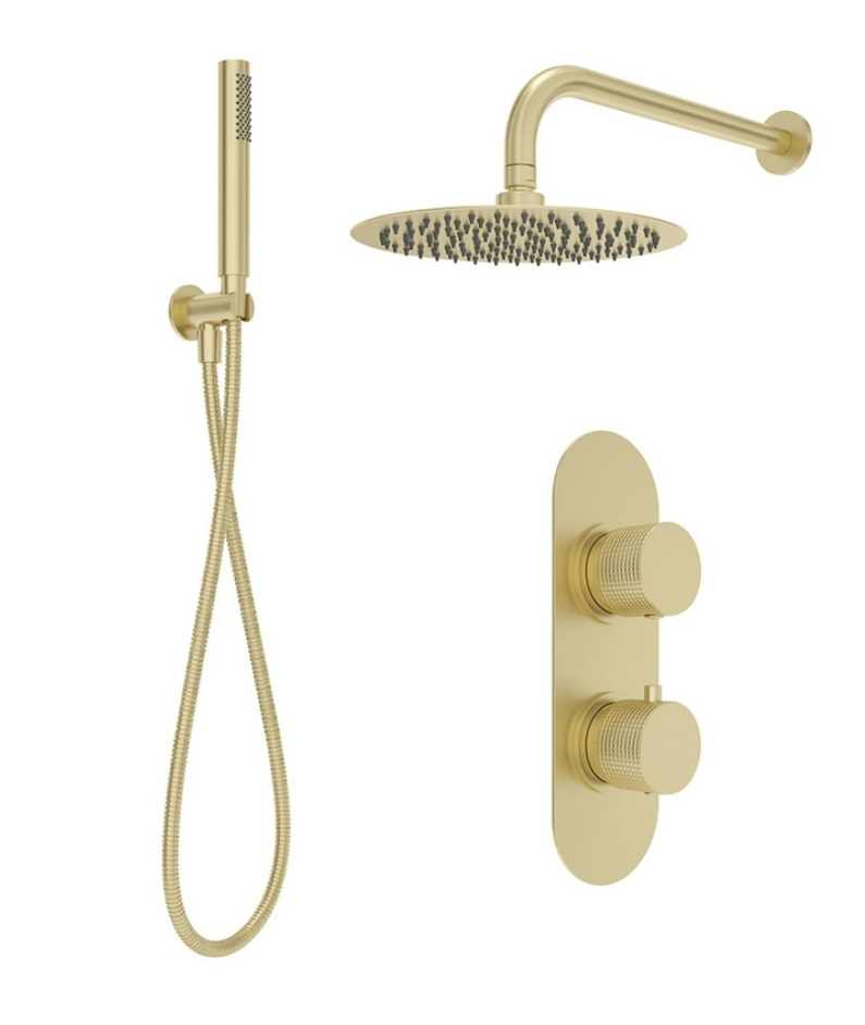 SONAS Alita Knurled Shower Set 2 Brushed Gold - Wall Mounted Arm