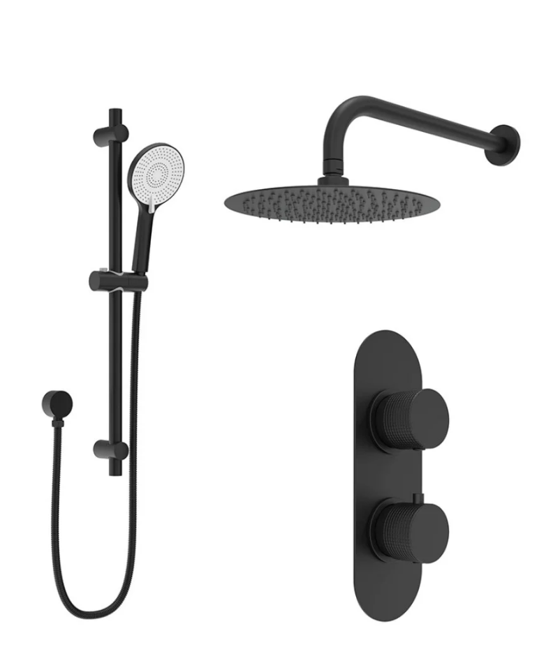 SONAS Alita Knurled Shower Set 1 Matt Black - Wall Mounted  Arm