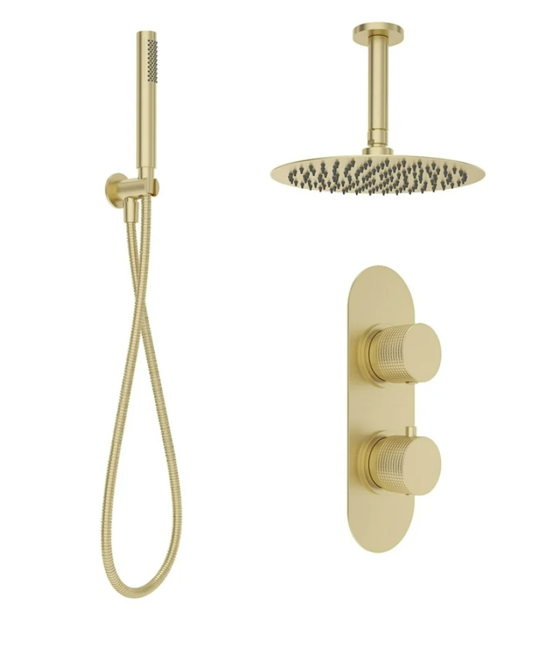 SONAS Alita Knurled Shower Set 2 Brushed Gold  - Ceiling Mounted Fixed Head