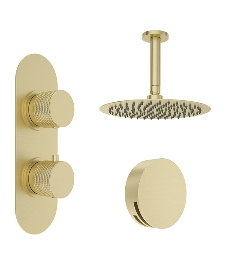 SONAS Alita Knurled Bath Set 4 Brushed Gold- Ceiling Mounted Fixed Head