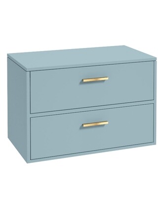 SONAS Finland 80cm Countertop Wall Hung Vanity Unit Matt Morning Sky Blue - Brushed Gold Hardware