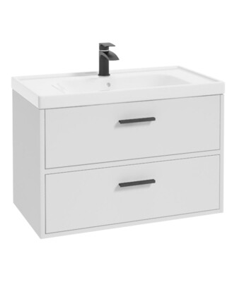 SONAS Finland 80cm Wall Hung Vanity Unit Matt White- Matt Black Hardware
