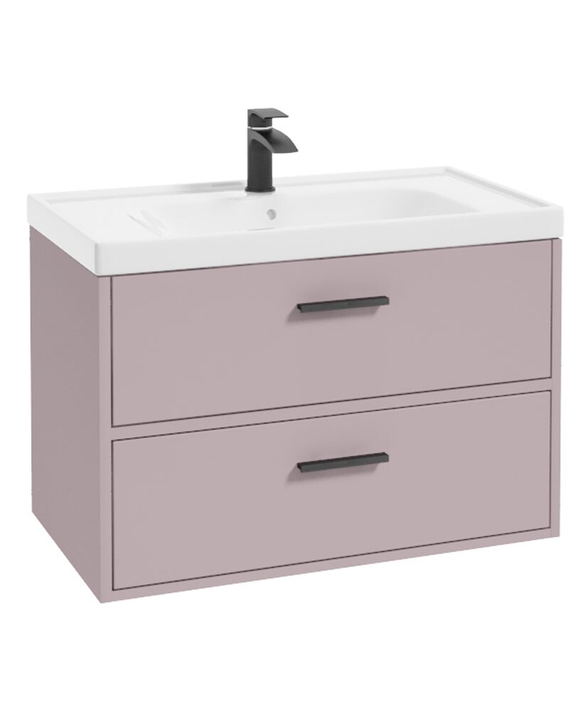 SONAS Finland 80cm Wall Hung Vanity Unit Matt Cashmere Pink- Matt Black Hardware