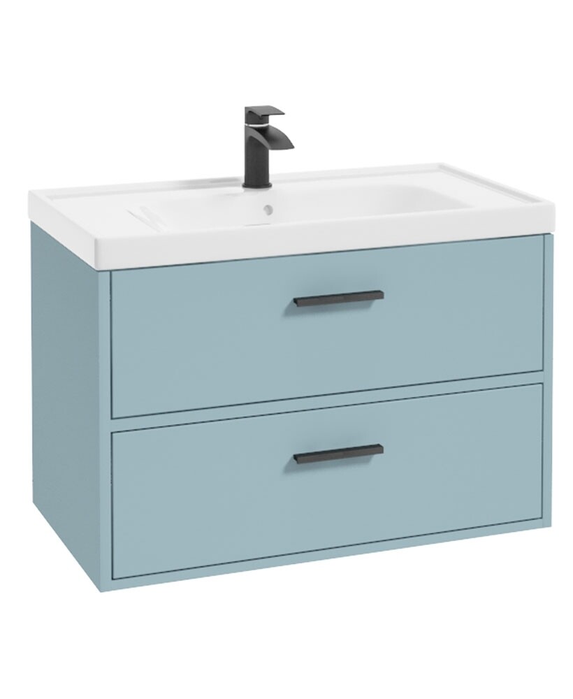 SONAS Finland 80cm Wall Hung Vanity Unit Matt Morning Sky Blue- Matt Black Hardware