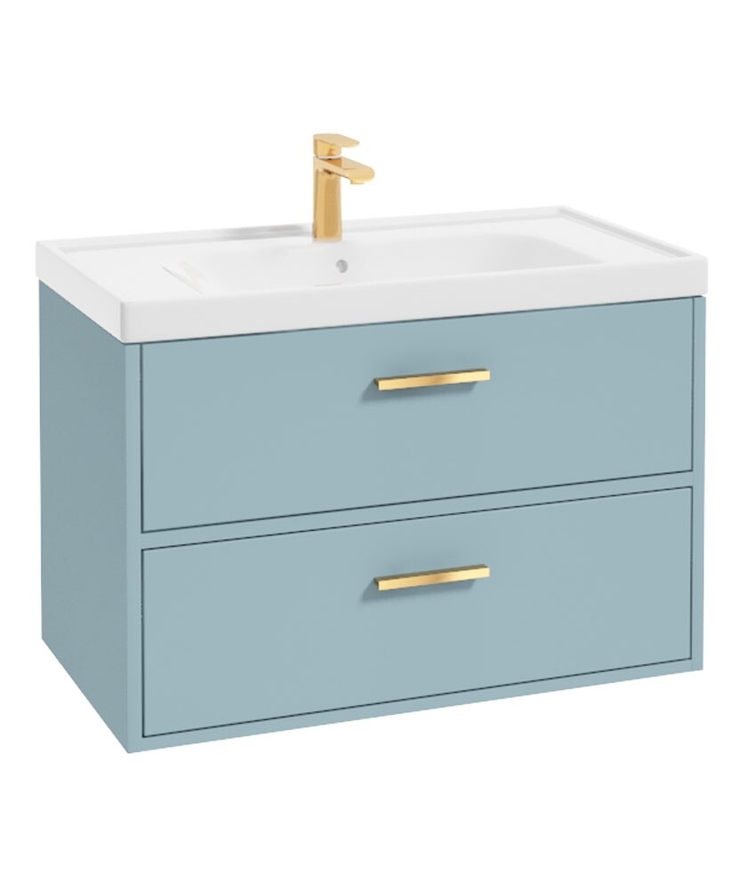 SONAS Finland 80cm Wall Hung Vanity Unit Matt Morning Sky Blue- Brushed Gold Hardware