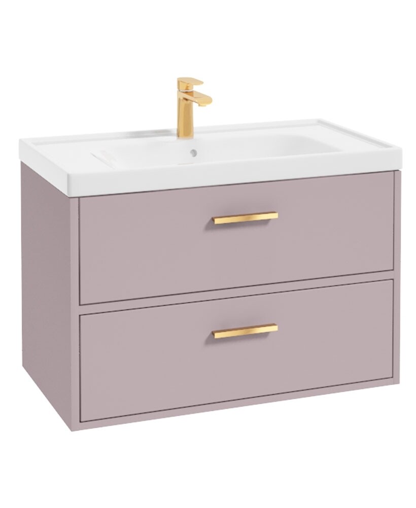 SONAS Finland 80cm Wall Hung Vanity Unit Matt Cashmere Pink- Brushed Gold Hardware SONAS Finland 80cm Wall Hung Vanity Unit Matt Cashmere Pink- Brushed Gold Hardware