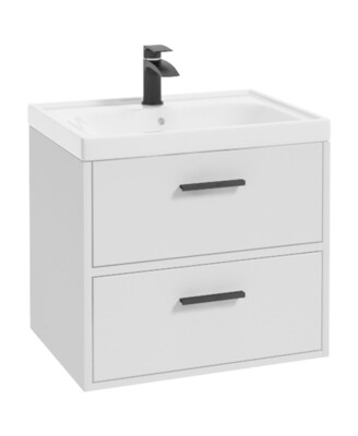 SONAS Finland 60cm Wall Hung Vanity Unit Matt White- Matt Black Hardware