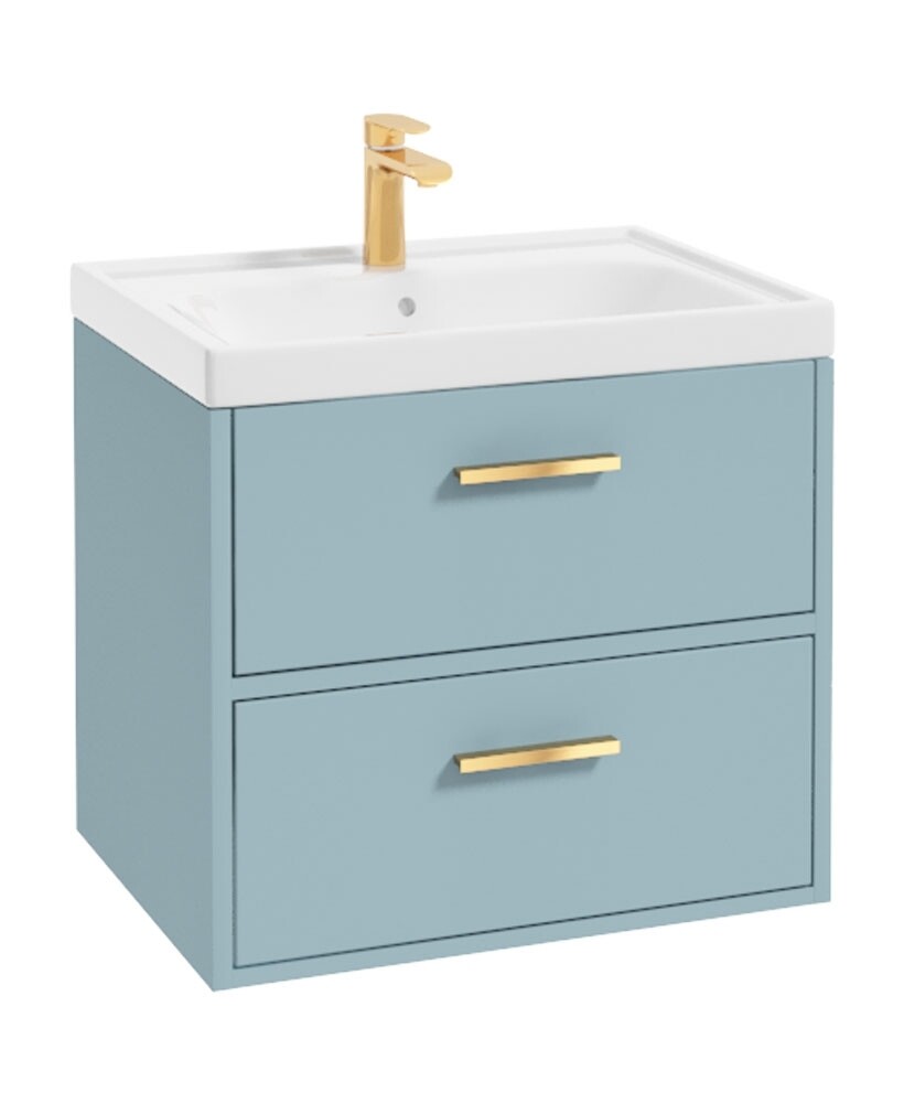 SONAS Finland 60cm Wall Hung Vanity Unit Matt Morning Sky Blue- Brushed Gold Hardware