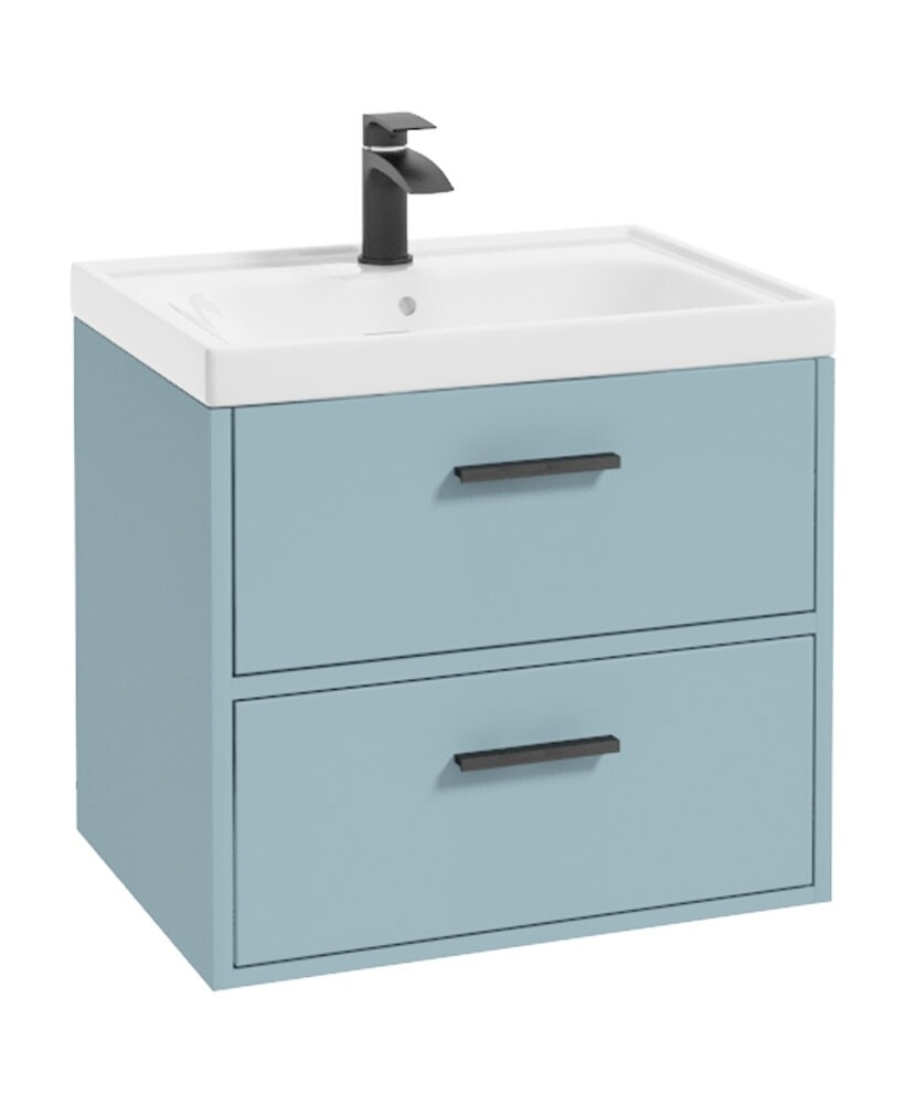 SONAS Finland 60cm Wall Hung Vanity Unit Matt Morning Sky Blue- Matt Black Hardware