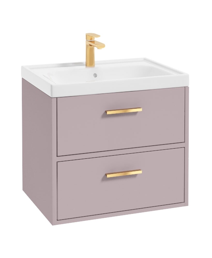 SONAS Finland 60cm Wall Hung Vanity unit Matt Cashmere Pink- Brushed Gold Hardware