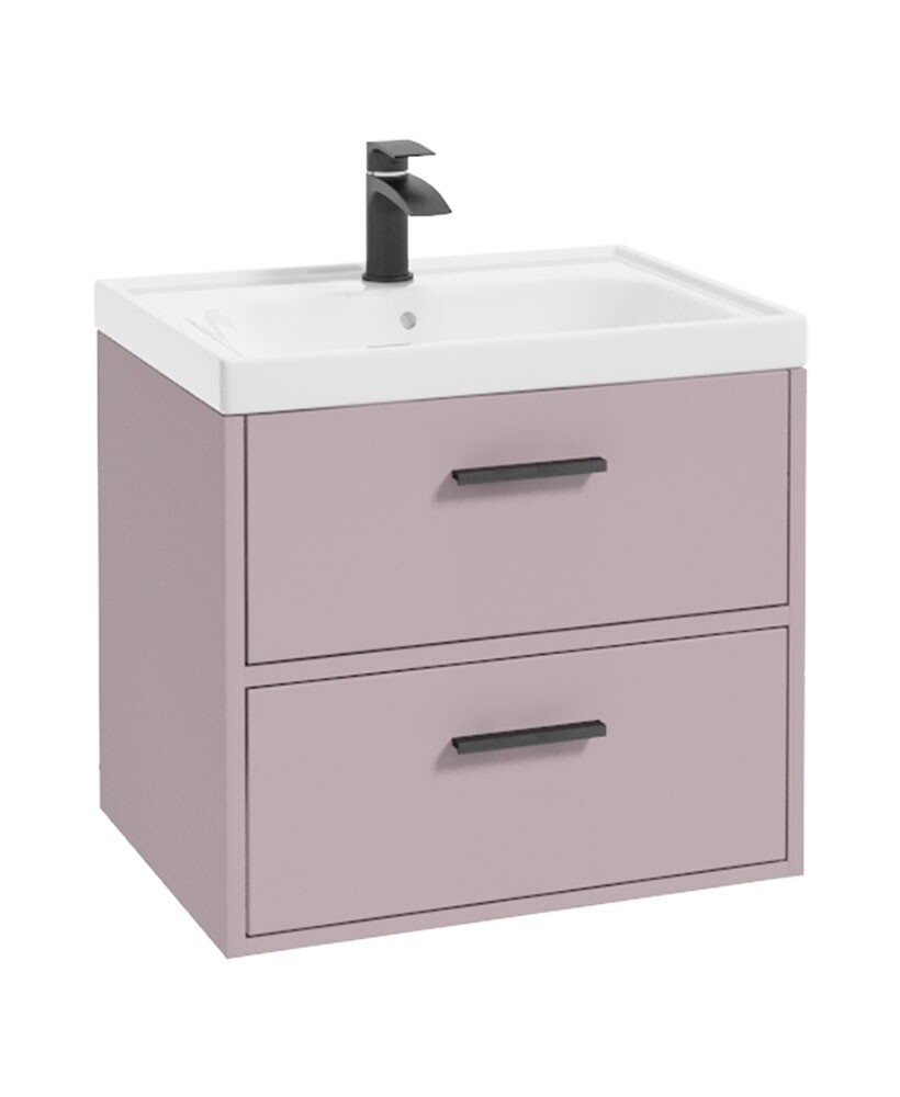 SONAS Finland 60cm Wall Hung Vanity unit Matt Cashmere Pink- Matt Black Hardware