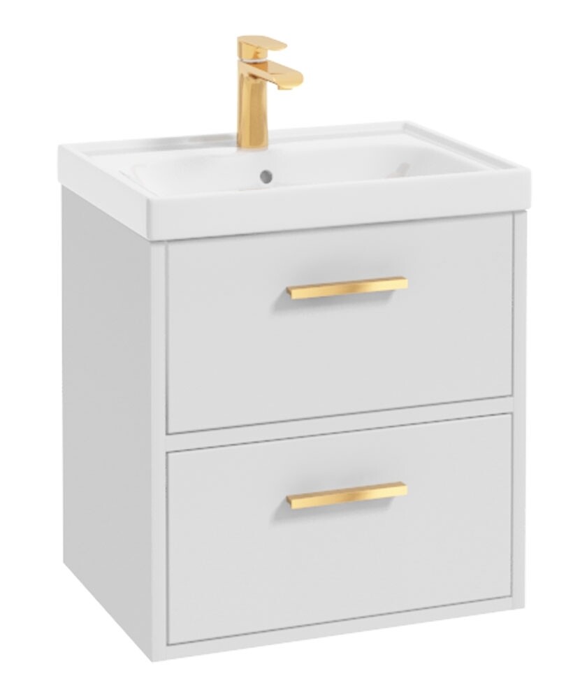 SONAS Finland 50cm Wall Hung Vanity Unit Matt White- Brushed Gold Hardware