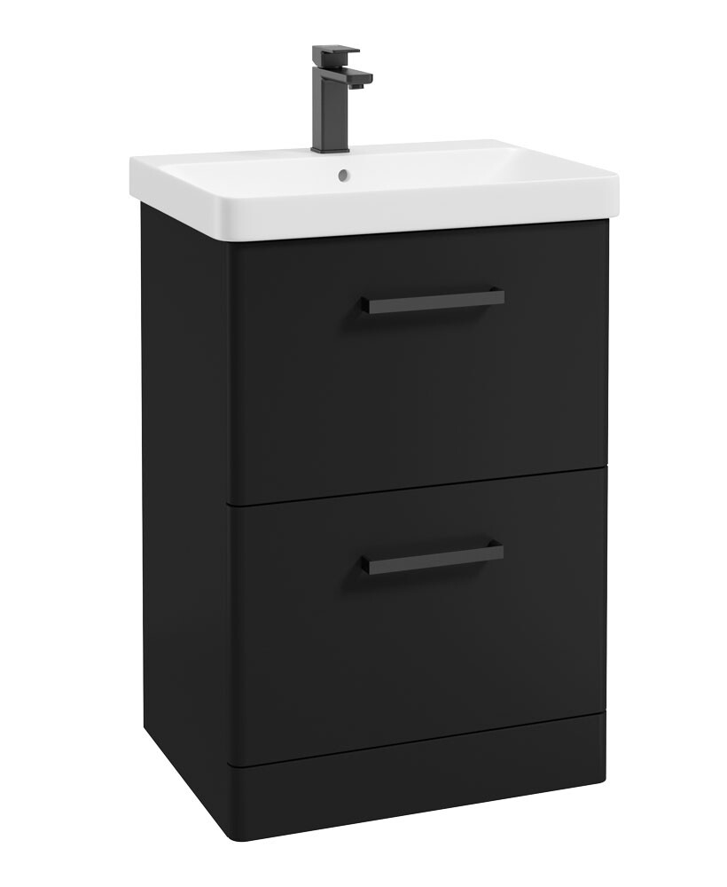 SONAS Kora 60cm Floor Standing 2 Drawer Vanity Unit Matt Black- Matt Black Hardware