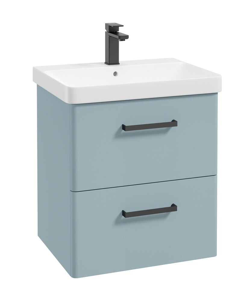 SONAS Kora 60cm Wall Hung 2 Drawer Vanity Unit Matt Morning Sky Blue- Matt Black Hardware