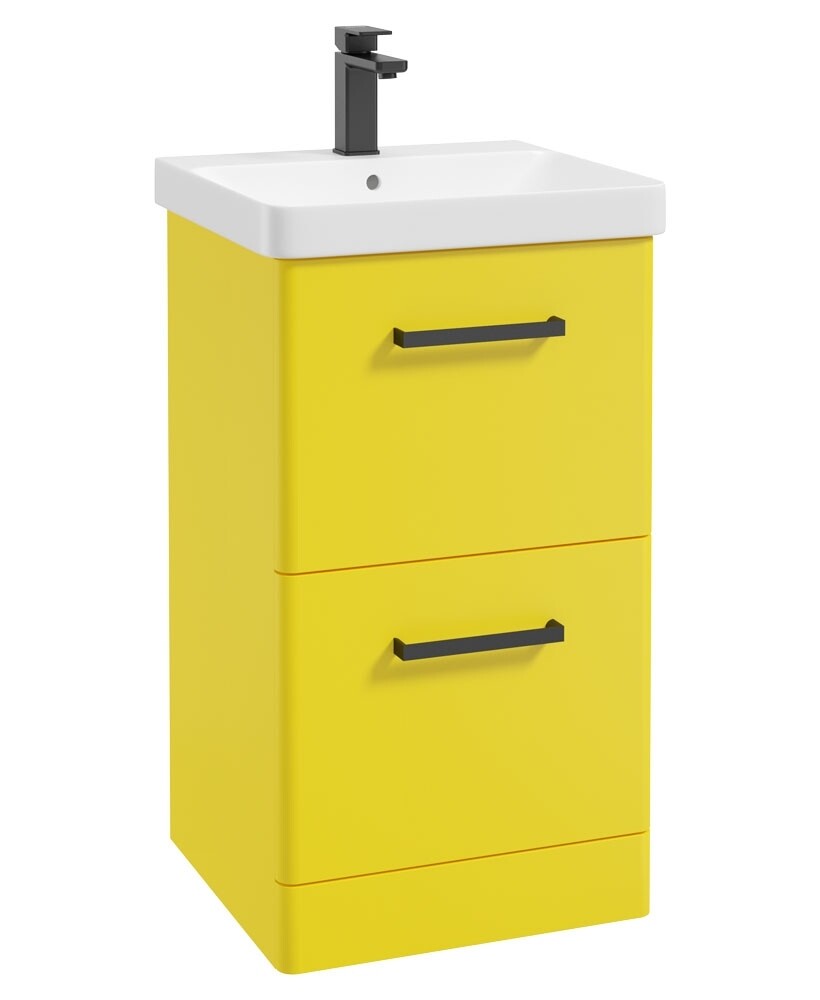 SONAS Kora 50cm Floor Standing 2 Drawer Vanity Unit Sun-Kissed Yellow Matt- Matt Black Hardware