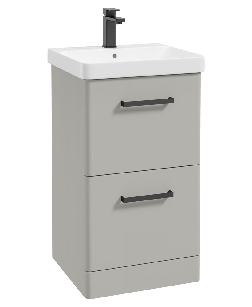 SONAS Kora 50cm Floor Standing 2 Drawer Vanity Unit Matt Arctic Grey- Matt Black Hardware