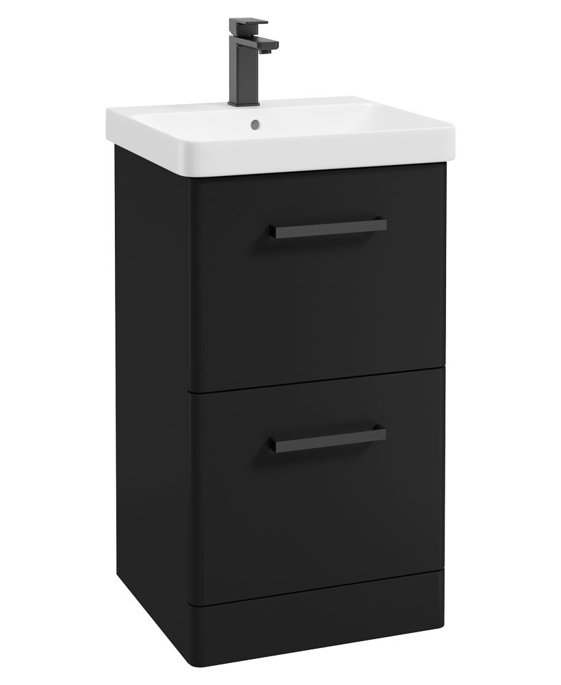 SONAS Kora 50cm Floor Standing 2 Drawer Vanity Unit Matt Black- Matt Black Hardware