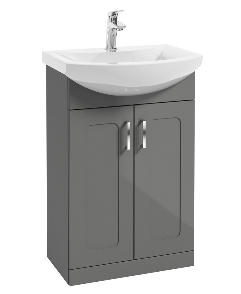SONAS Bristol 55cm Steel Grey Floor Standing 2 Door Vanity Unit- Chrome Hardware