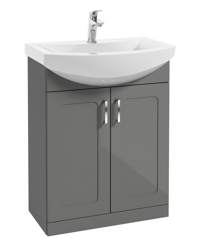 SONAS Bristol 65cm Steel Grey Floor Standing 2 Door Vanity Unit- Chrome Hardware