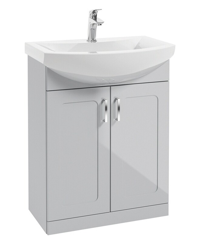 SONAS Bristol 65cm Cool Grey Floor Standing 2 Door Vanity Unit- Chrome Hardware