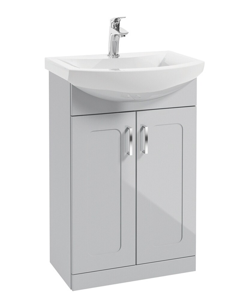 SONAS Bristol 55cm Cool Grey Floor Standing 2 Door Vanity Unit- Chrome Hardware