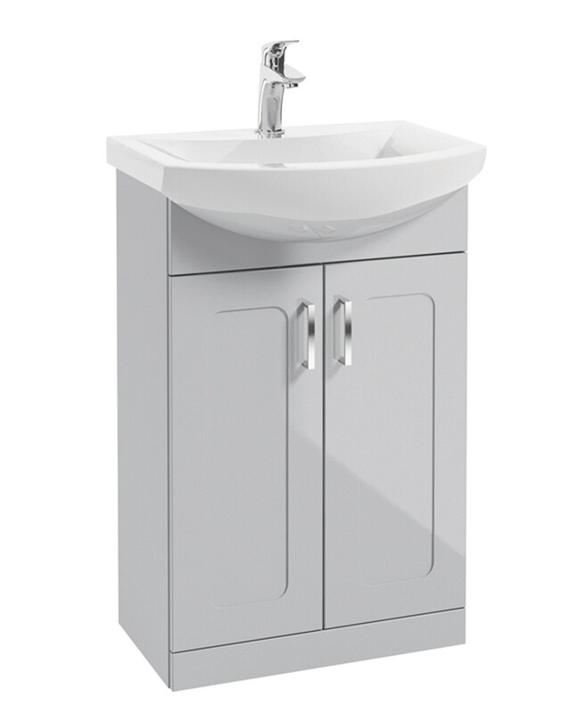 SONAS Bristol 55cm Cool Grey Floor Standing 2 Door Vanity Unit- Chrome Hardware