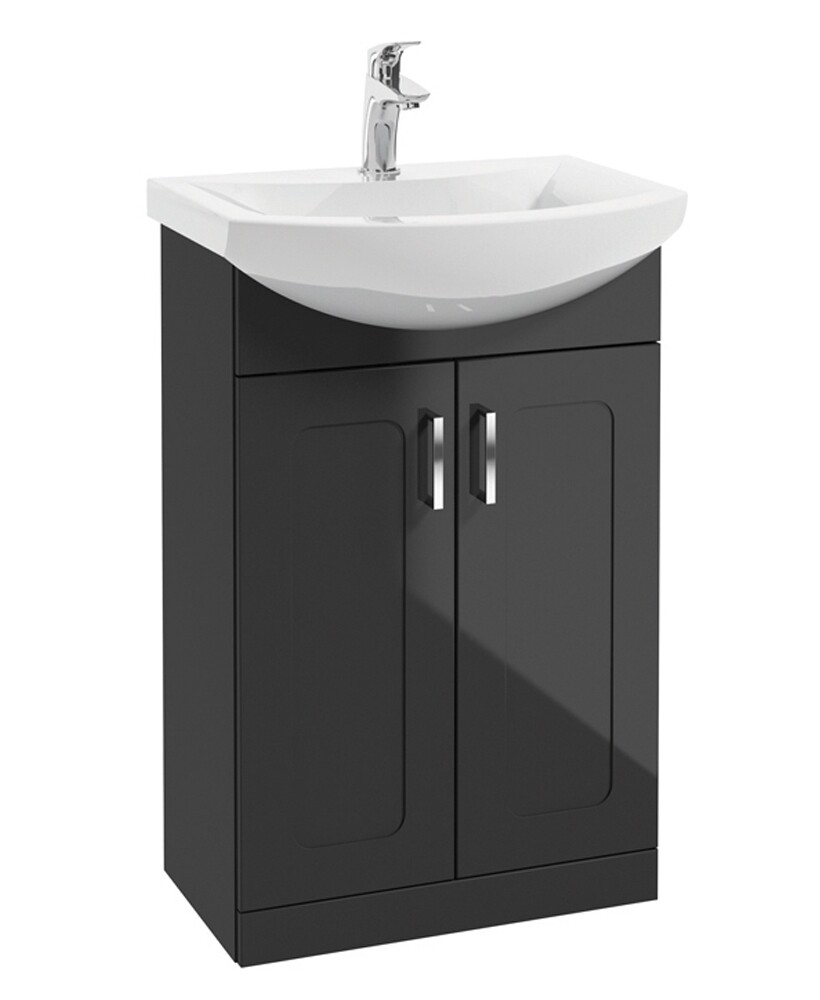SONAS Bristol 55cm Graphite Floor Standing 2 Door Vanity Unit- Chrome Hardware