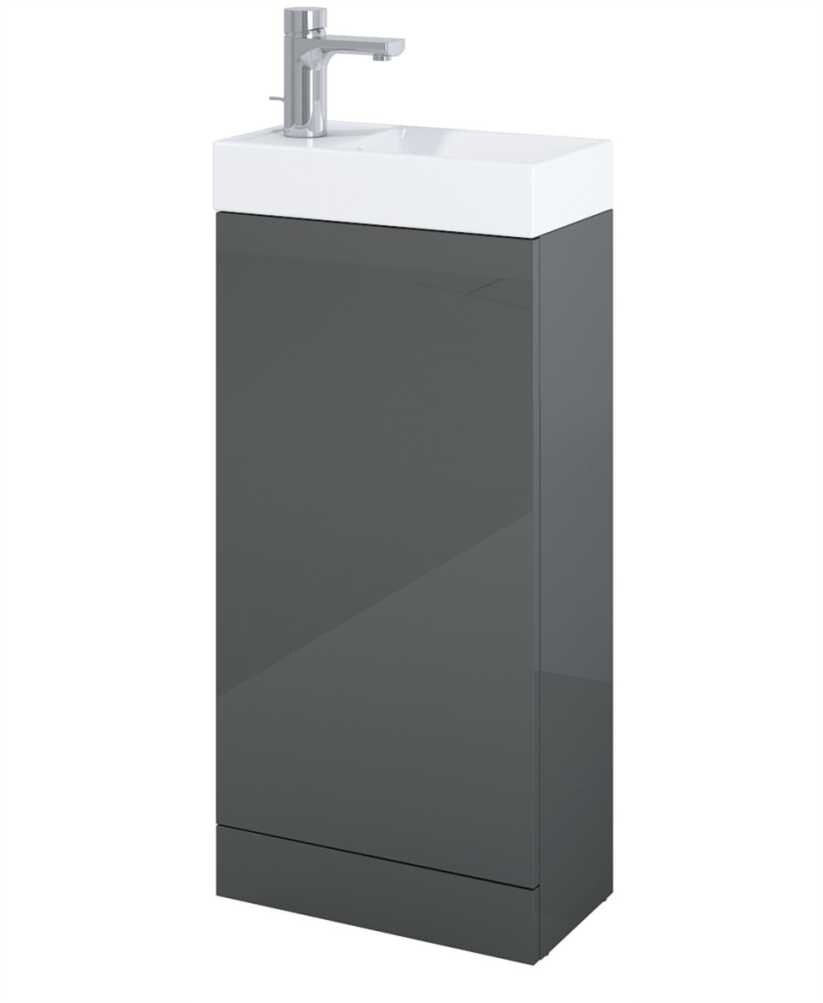 SONAS Basle 40cm Grey Gloss Space Saving Cloakroom Vanity Unit