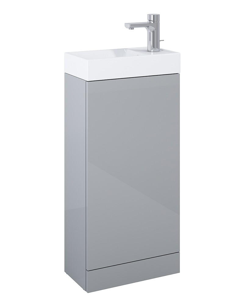 SONAS Basle 40cm Light Grey Gloss Space Saving Cloakroom Vanity Unit