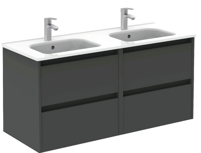 SONAS Smart 120cm Gloss Grey Wall Hung 4 Drawer Double Vanity Unit