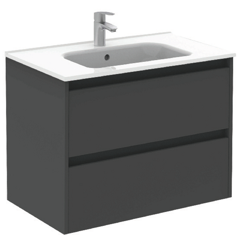SONAS Smart 80cm Gloss Grey Wall Hung 2 Drawer Vanity Unit