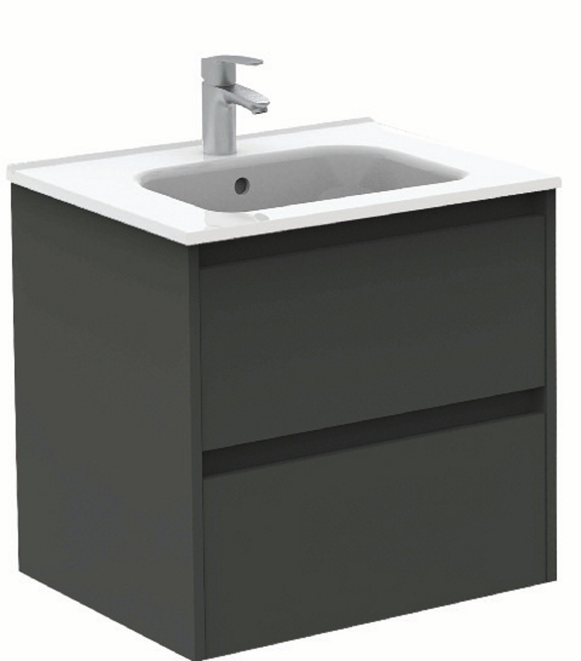 SONAS Smart 60cm Gloss Grey Wall Hung 2 Drawer Vanity Unit