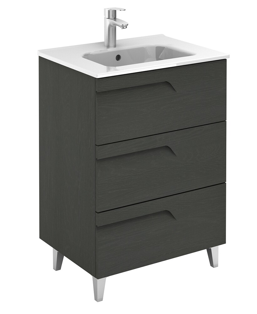 SONAS Brava 60cm Nature Grey 3 Drawer Floor Standing Vanity Unit