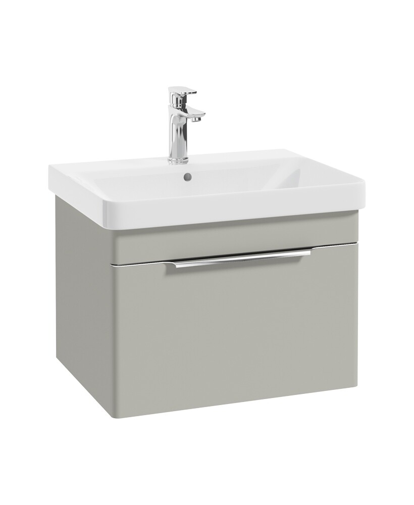 SONAS Vagar 60cm Artic Grey Matt 1 Drawer Wall Hung Vanity Unit- Chrome Hardware