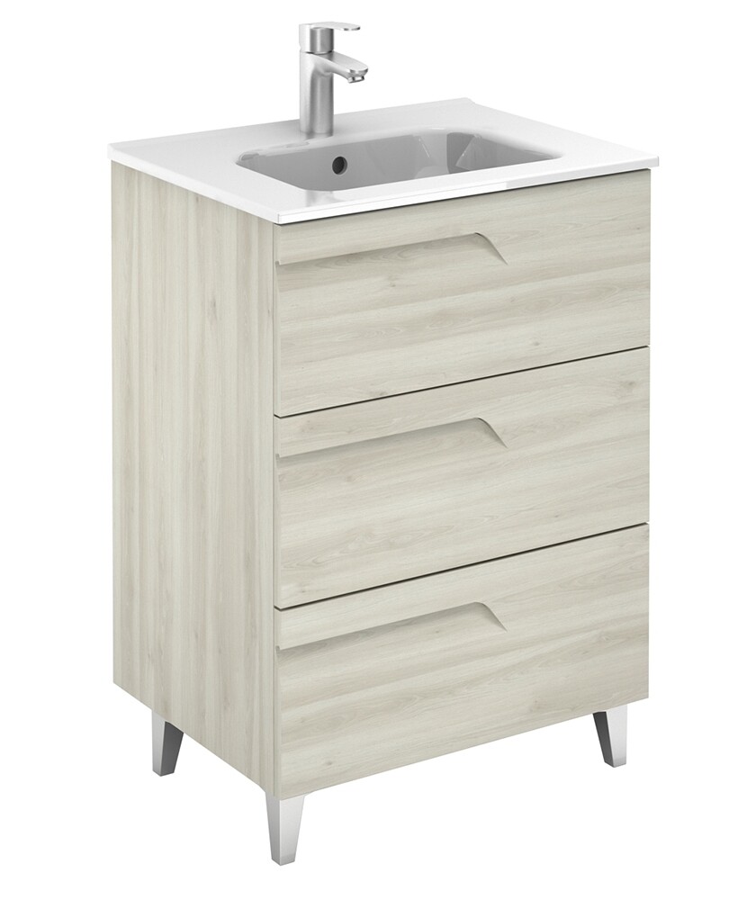 SONAS Brava 60cm Nature White 3 Drawer Floor Standing Vanity Unit