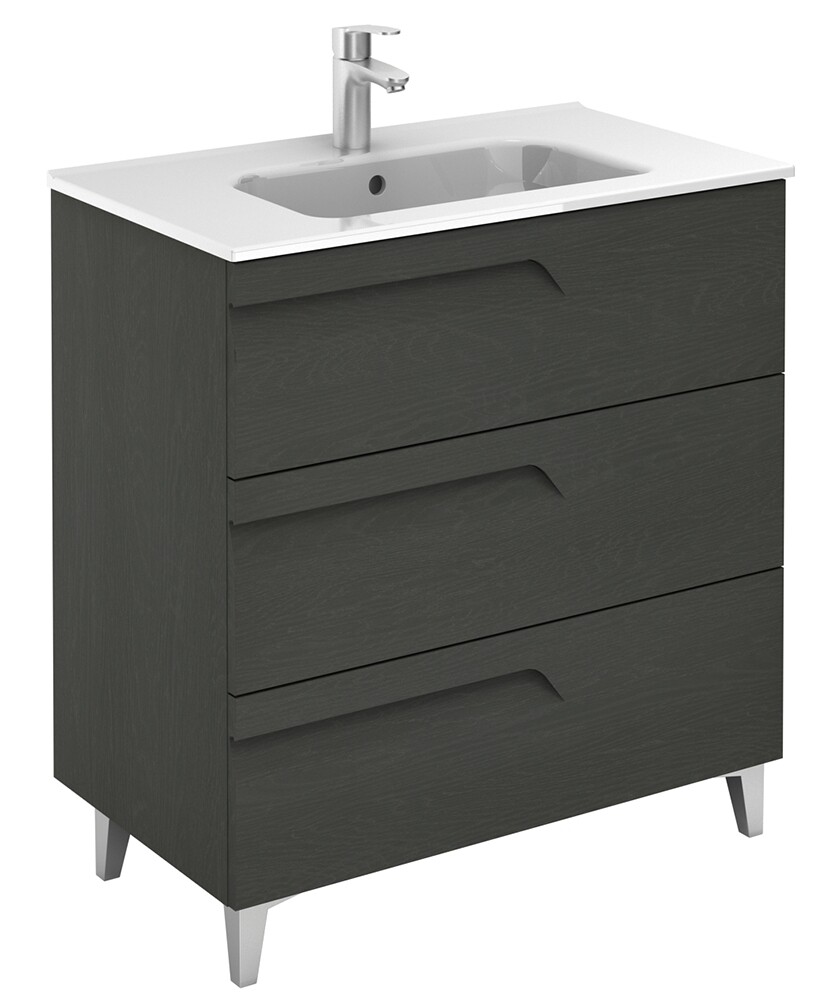 SONAS Brava 80cm Nature Grey 3 Drawer Floor Standing Vanity Unit