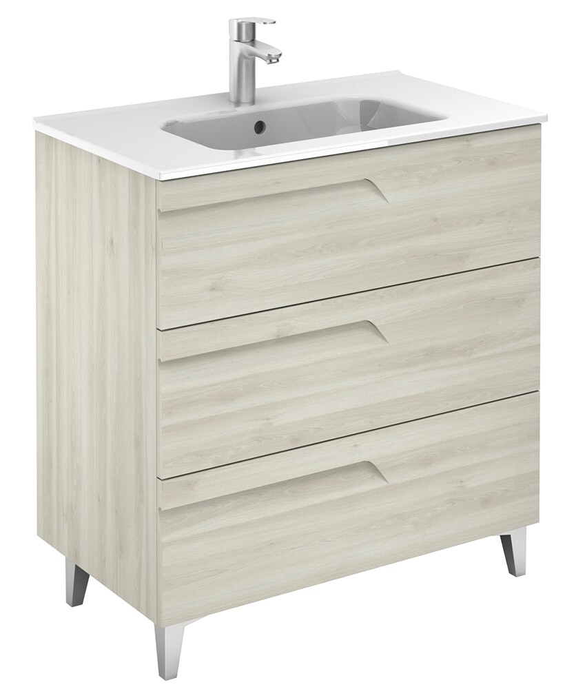 SONAS Brava 80cm Nature White 3 Drawer Floor Standing Vanity Unit
