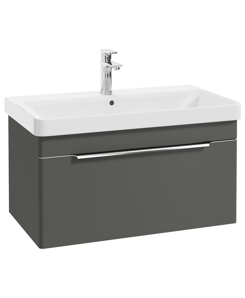 SONAS Vagar 80cm Dolphin Grey Matt 1 Drawer Wall Hung Vanity Unit- Chrome Hardware