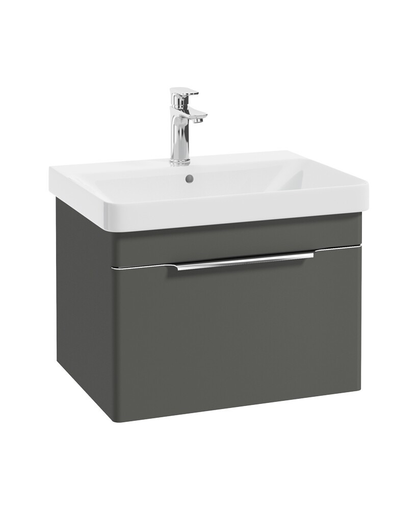 SONAS Vagar 60cm Dolphin Grey Matt 1 Drawer Wall Hung Vanity Unit- Chrome Hardware