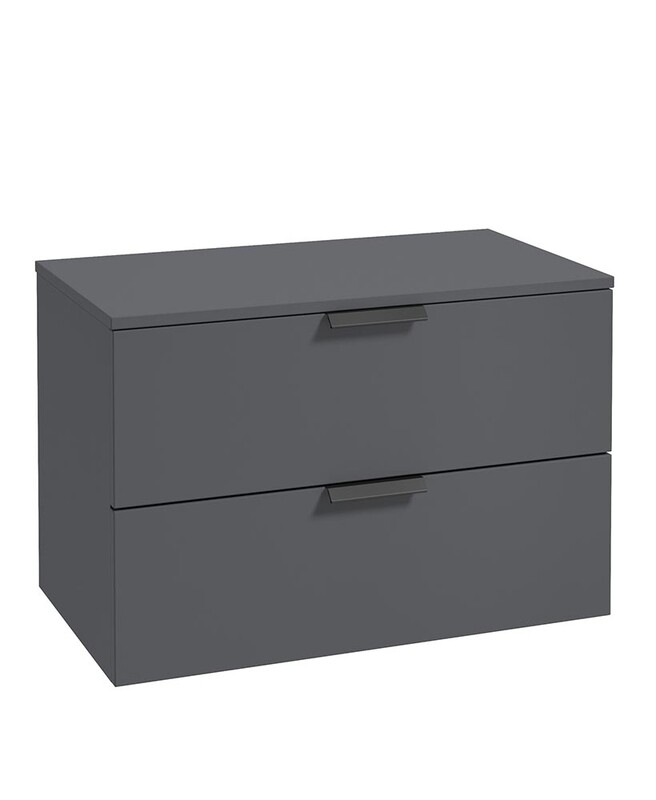 SONAS Stockholm 80cm Two Drawer Wall Hung Countertop Unit Midnight Grey Matt- Matt Black Hardware