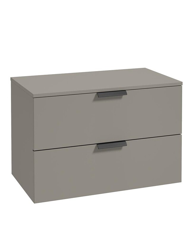 SONAS Stockholm 80cm Two Drawer Wall Hung Countertop Unit Khaki Matt- Matt Black Hardware