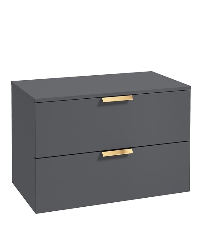 SONAS Stockholm 80cm Two Drawer Wall Hung Countertop Unit Midnight Grey Matt- Brushed Gold Hardware