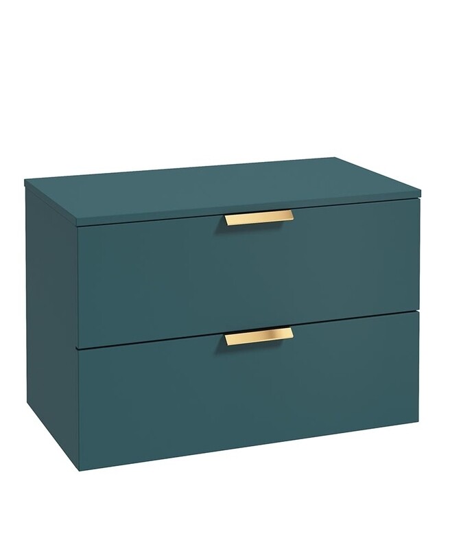 SONAS Stockholm 80cm Two Drawer Wall Hung Countertop Unit Ocean Blue Matt- Brushed Gold Hardware
