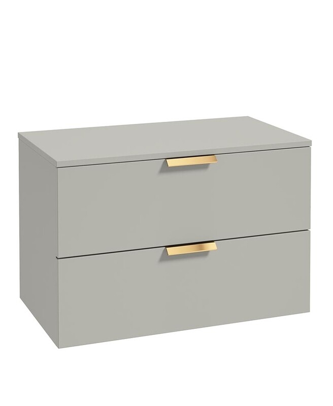 SONAS Stockholm 80cm Two Drawer Wall Hung Countertop Unit Artic Grey Matt- Brushed Gold Hardware