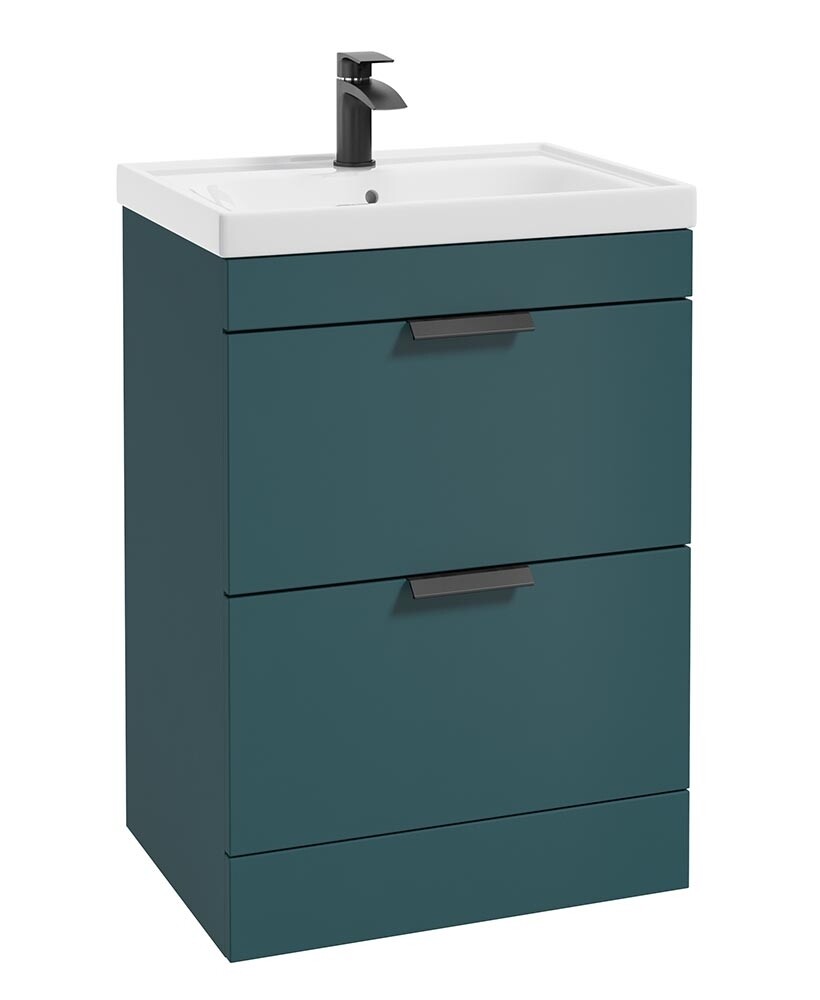 SONAS Stockholm 60cm 2 Drawer Floor Standing Vanity Unit Ocean Blue Matt- Matt Black Hardware